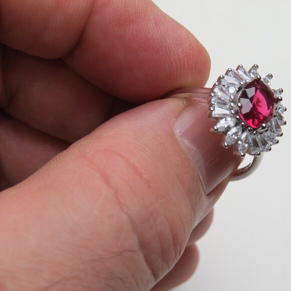 *925 Sterling Silver Diamond Ruby Ring